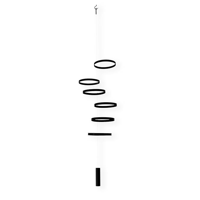 Hanging Mobile with 6 Black Rings (5.5”) - Modern Decorative Art for Home or Office