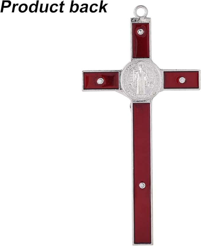 VINETEN Crucifix- Saint Benedict Crucifix Wall Cross Metal Wall Art-Cross Give Blessing and The Spiritual Sacred 8 Inch Red