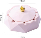 Pink Crown Stainless Steel Ashtray with Lids, Cigarettes Ashtray for Indoor or Outdoor Use, Windproof, Ash Holder for Smokers, Desktop Smoking-Ash Tray for Home, Office Decoration,