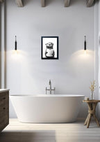 Framed Animal Bathroom Wall Art, Funny Bathroom Wall Decor, Toilet Paper in Raccoon's Hand, Black and White Canvas Print Picture Artwork for Hme