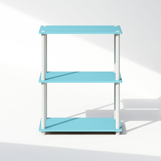 Furinno Turn-N-Tube Book Shelf, 3-Tier Bookshelf, Bookcase with Multipurpose Compact Display Rack, 11.6 x 23.6 x 29.6, for Living Room, Bedroom, Home Office, Light Blue/White