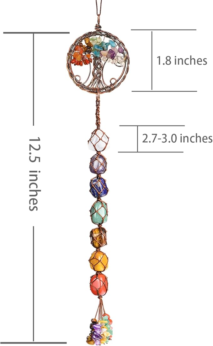 Handmade Crystal Window Car Hanging Ornaments 7 Chakra Home Decoration Feng Shui Ornament Yoga Meditation Car Decoration Tumbled Palm Stones (Style12)