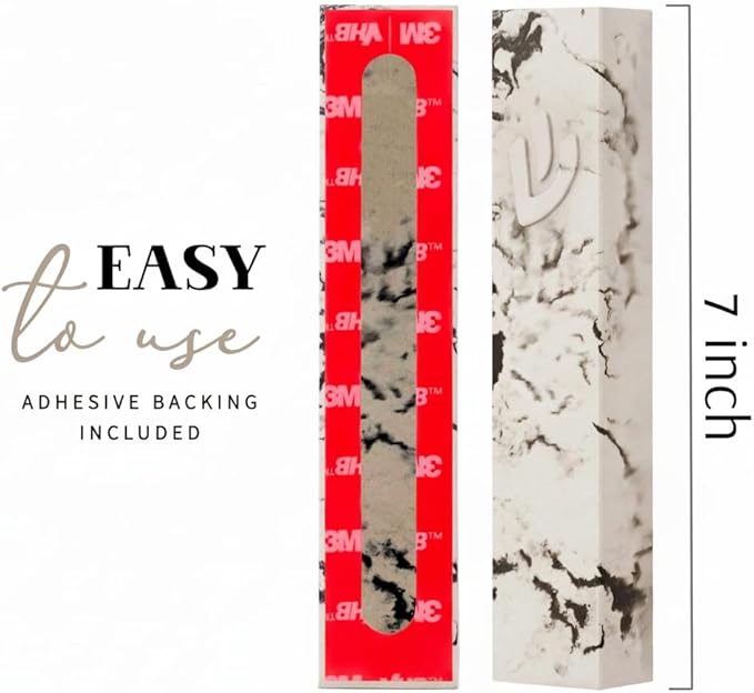 SURI Mezuzah for Door – 7 Inch Marble Cream Concrete Mezuzah Case with Printed Scroll, Self-Stick Jewish Entry Design, Fits a 6 Inch Scroll, Gift Box Included