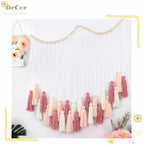 DrCor Blush Pink Boho Macrame Wall Hanging – Handmade Rose Gold Tassel Decor for Nursery, Dorm, Baby Shower, Wedding, Cozy Home or Classroom Display