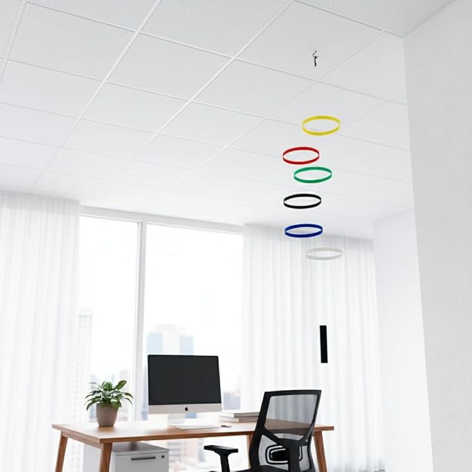 Colorful Hanging Mobile with 6 Multicolor Rings (5.5”) - Modern Decorative Art for Home or Office