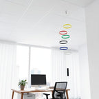 Colorful Hanging Mobile with 6 Multicolor Rings (5.5”) - Modern Decorative Art for Home or Office