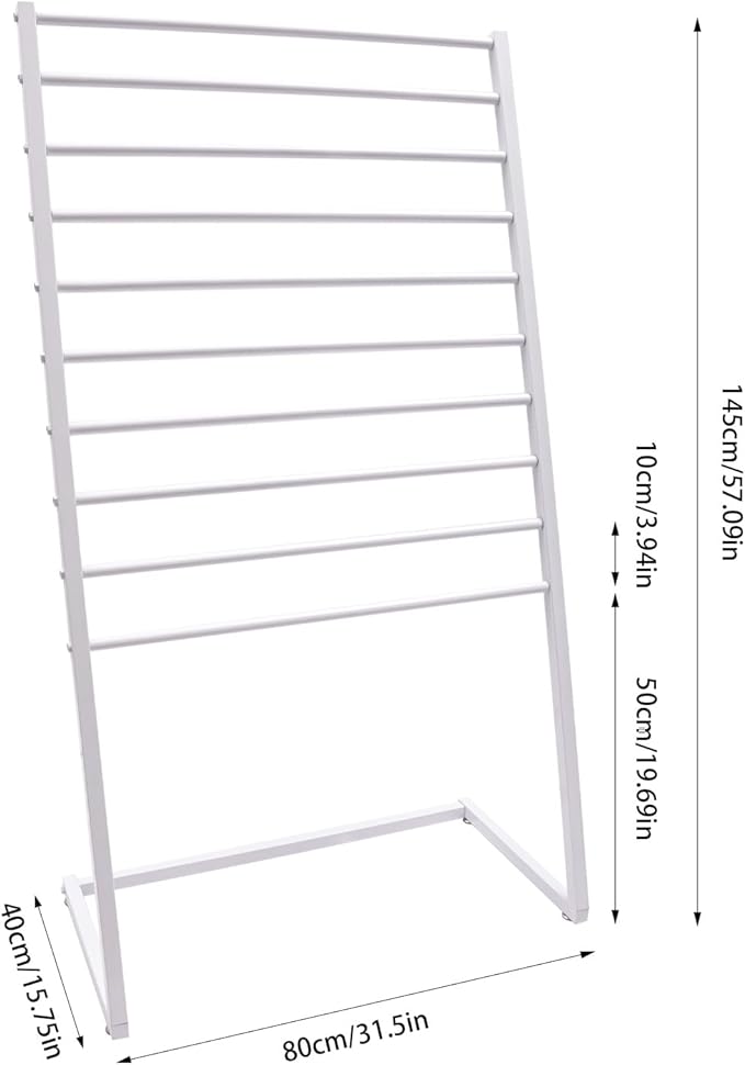 Scarf Organizer, Metal Hijab Organizer, 10 Tier Scarf Holder Hanger for Multiple Scarves, Freestanding Hijab Stand Belt Pants Hanging Rack for Home, Commercial, Clothing Store (White, 80cm)