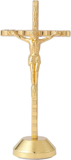 Crucifix Wall Cross Small Metal Slender Catholic Crosses Golden Cross Wall Décor(4.72inches - Golden)