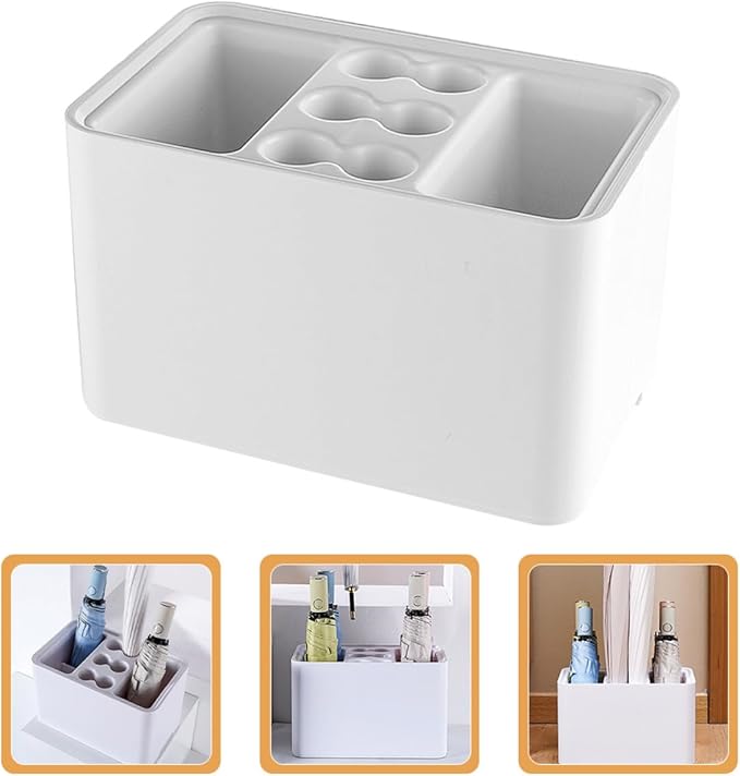 OSALADI White Umbrella Stand with Drain Tray Space-Saving Organizer Rack for Home Office Dormitory Rounded Corners with Positioning Grooves Suitable for Folding and Standard Umbrellas