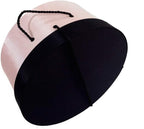 Sarah's Hat Boxes Classic Pink/Black Hat Box – 8.75" x 4.5" (Dia. x Ht.) Handmade in USA – Odorless Non-Toxic Adhesive, Cording Handle – Premium Storage for Hats & Accessories