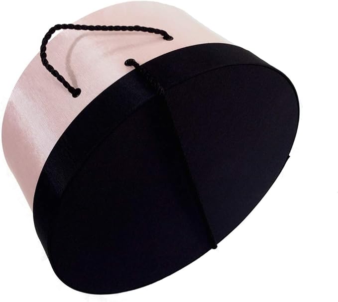 Sarah's Hat Boxes Classic Pink/Black Hat Box – 8.75" x 4.5" (Dia. x Ht.) Handmade in USA – Odorless Non-Toxic Adhesive, Cording Handle – Premium Storage for Hats & Accessories