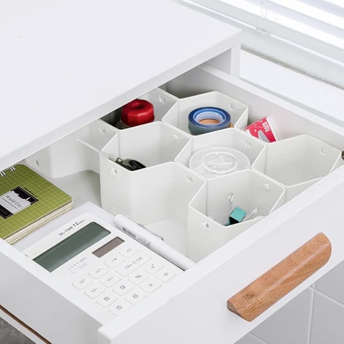 Poeland Drawer Divider Organizer Adjustable DIY Grid Honeycomb Drawer Divider for Underwear Belt Scarf Socks White