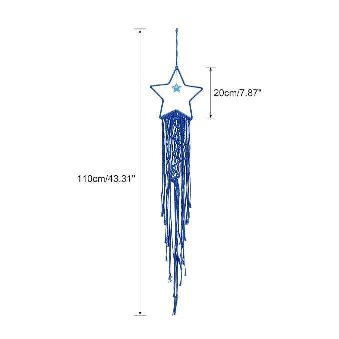 MECCANIXITY Macrame Dream Catchers, Dark Blue Handmade Star Design Woven Cotton Dream Catcher Wall Hanging for Home Bedroom Decoration Ornament Craft Gift