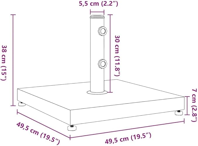 Stainless Steel Concrete Filled Umbrella Base, 61.7 lb Square Parasol Stand with Tightening Knob, Fits 1.3", 1.5", 1.9" Poles, 3 Adaptors Included