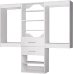 ROOMTEC Modular Closet System, 84" Wall Mounted Closet Organizer with Hanging Rods and Drawers, Wooden Tower for Walk-In Closets, Wardrobe Storage Kit, White