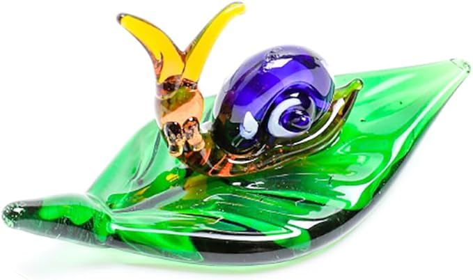 Tiny 2.16" Long Snail Figurine - Miniature Hand Blown Glass Snail Insect Colorful Crystal Animals Statue Decorative Collectible Figurines Décor Gifts