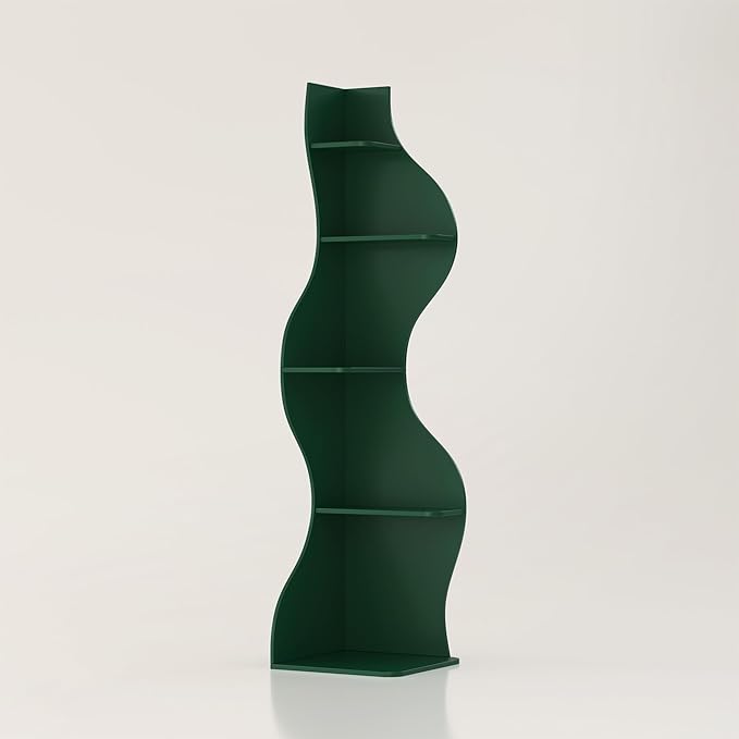 YOWOS Modern Corner Shelf, 5 Tier High Corner Bookshelf for Small Spaces, Scalloped Corner Bookshelf and Storage, Wooden Display Stand for Plants, Books and Decorations (Green)