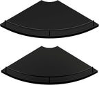 JJL Corner Shelf Wall Mounted, 12 Inches 2-Tier Floating Corner Shelf, Fan-Shaped Rustic Wood Decor with Fence, Black Wall Storage for Living Room Bedroom Kitchen Bathroom
