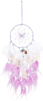 Dreamlike Butterfly Tree of Life Dream Catcher Wall Decor Purple Dream Catcher with Crystal Stone Handmade Feather Dreamcatchers Home Decor Wall Hanging for Girls Bedroom Wedding Craft Gift-29.5"