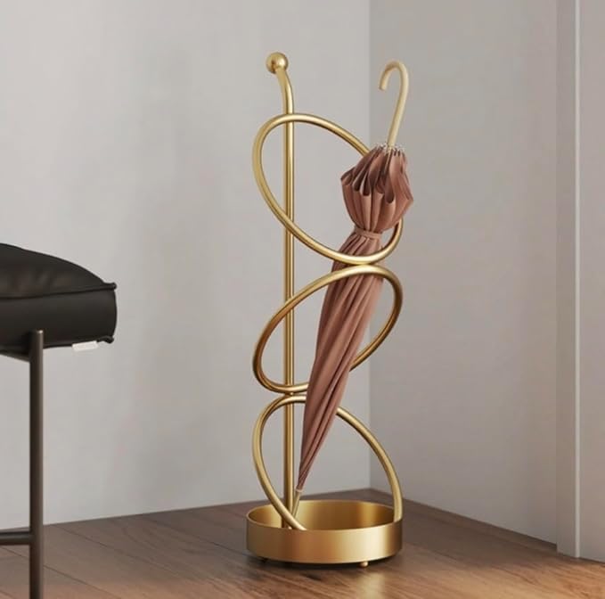 Metal Umbrella Stand At The Entrance, Freestanding Circular Umbrella Holder With Space For Canes And Walking Sticks. Ideal for Hotels, Entryways, Offices, and Hallways，25X10inches (gold)