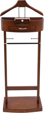 Wood Suit Rack Suit Stand for Man and Women Clothes Valet Suit with Drawer Freestanding Wood Mens Valet Stand for Entryway Office Living Room (Brown)
