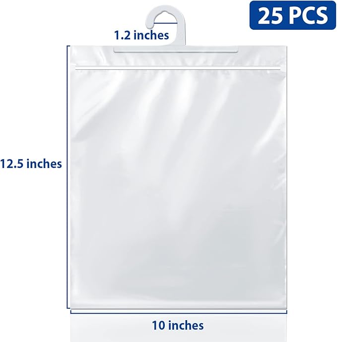 Hanging Storage Bags 24 Pack, Large Hook 10 x 12.5-inch Clear Plastic Bags for Classroom, Library and Pharmacy Use