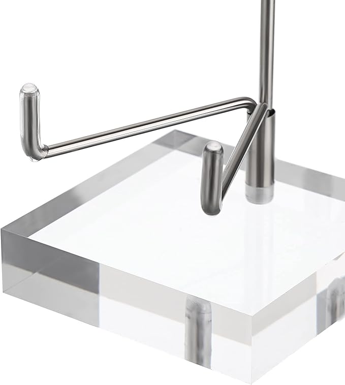 Hipiwe Clear Acrylic Display Stand Holder with Adjustable Metal Arms Display Easel Stands for Gemstones Fossils Minerals Agate Slabs Plates Crystals Saucers Collectibles, 2.4x2.4x4.1 inch