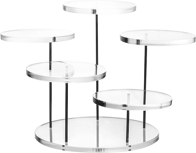 QWORK Round Acrylic Products Display Riser Stands, 5 Tier Displaying Risers Display Stands for Rings Earrings and Mini Figurines, Clear 1 Pack