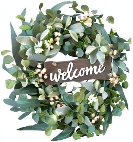 Idyllic Berries Eucalyptus Wreaths for Front Door, 20" Artificial Spring Summer Green Leaf Wreath for Farmhouse Wall Wedding Decor Window Front Porch Decor