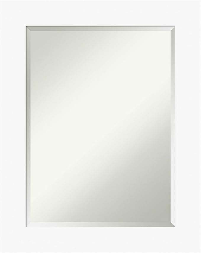 Amanti Art White Wall Mirror 29x23 Basic White Rectangle Bathroom Mirror for Wall Decor Living Room, Medium Casual Wood Frame, Hangs Horizonally and Vertically, Bathroom Decor, Beveled Edge