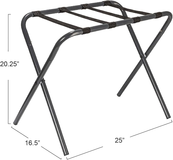 Household Essentials Luggage Rack, Grey Frame with Black Straps