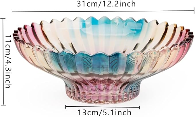 MAGCOLOR 12 inch Diameter Crystal Glass Colorful Fruit Bowl kitchen decor accessories