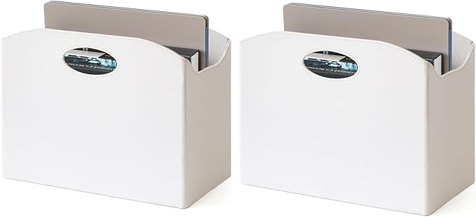 EZDeco Magazine Holder Foldable Magazine Rack Floor PU Leather File Holder Newspaper Book Storage Magazine Basket Document File Folder Organizer for Office Home (White-2)