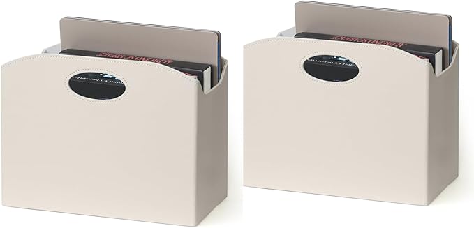 EZDeco Magazine Holder Foldable Magazine Rack Floor PU Leather File Holder Newspaper Book Storage Magazine Basket Document File Folder Organizer for Office Home (Off-White-2)