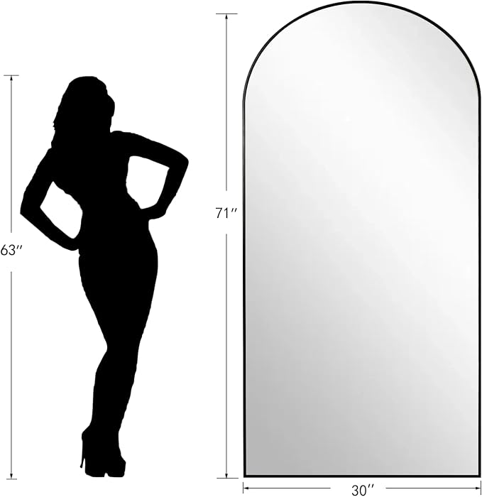 Dewfig Arched Full Length Mirror, 71"x30" Large Floor Mirror, Full Body Mirrors for Leaning or Hanging, Standing Mirrors for Bedroom, Living Room,Dressing Room, Aluminum Alloy Frame, Black