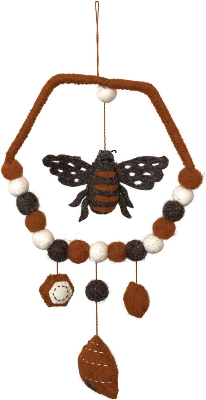 Creative Co-Op Wool Felt Bee and Hive Mobile, 8" L x 2" W x 14" H, Multicolor