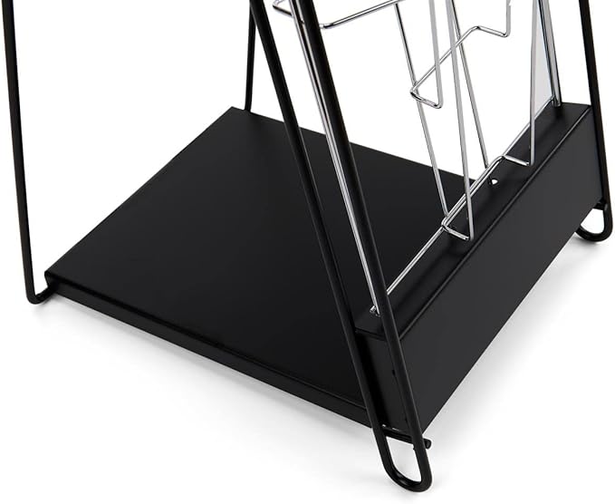 Portable Magazine Rack with 10 Pockets for 8.5x11 Catalogs, Carry Bag Included, 54"h Floor-Standing Literature Display with Tiered Design, Steel (Black)