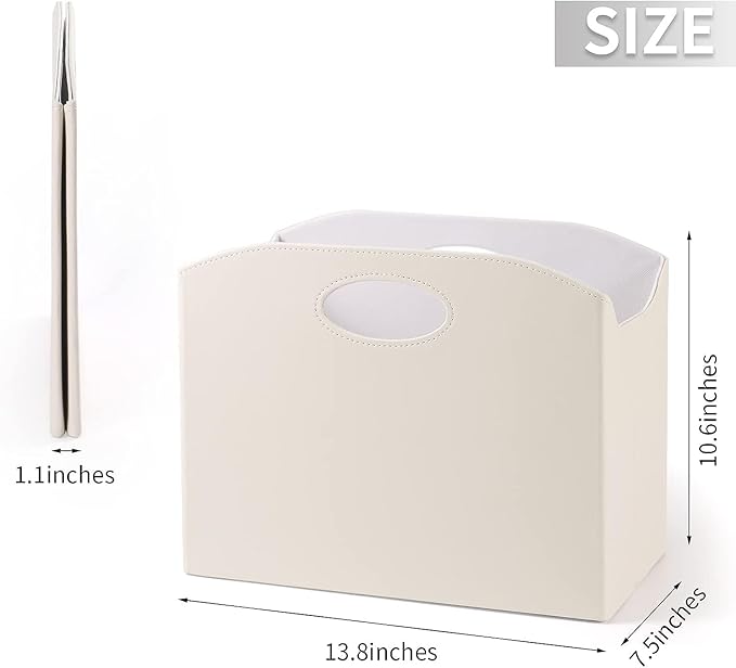 EZDeco Magazine Holder Foldable Magazine Rack Floor PU Leather File Holder Newspaper Book Storage Magazine Basket Document File Folder Organizer for Office Home (Off-White-2)