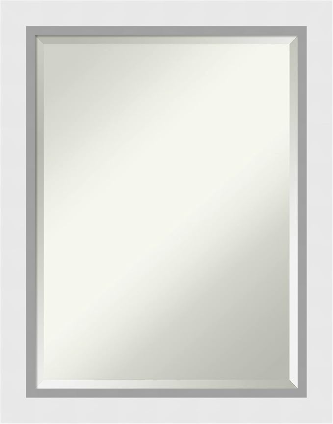 Amanti Art White Wall Mirror 28x22 Blanco White Rectangle Bathroom Mirror for Wall Decor Living Room, Medium Modern Wood Frame, Hangs Horizonally and Vertically, Bathroom Decor, Beveled Edge