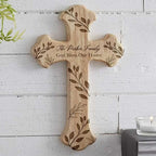 Personalization Universe Family Vine Engraved Oak Wood Cross - Customizable Wall Decor for Home, Wedding, Personalized Wall Art with Family Name - 9.5" x 6