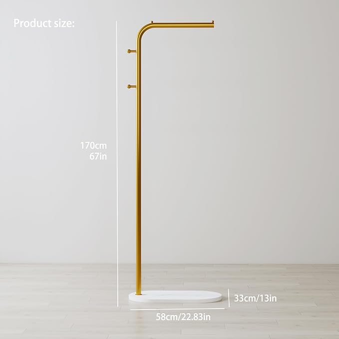 Freestanding Clothing Rack with Marble Base,Modern Garment Rack for Small Spaces,Sturdy Metal Coat Rack with Hooks,Clothes Rack for Hanging Clothes in Bedroom,Closet,Entryway (gold)