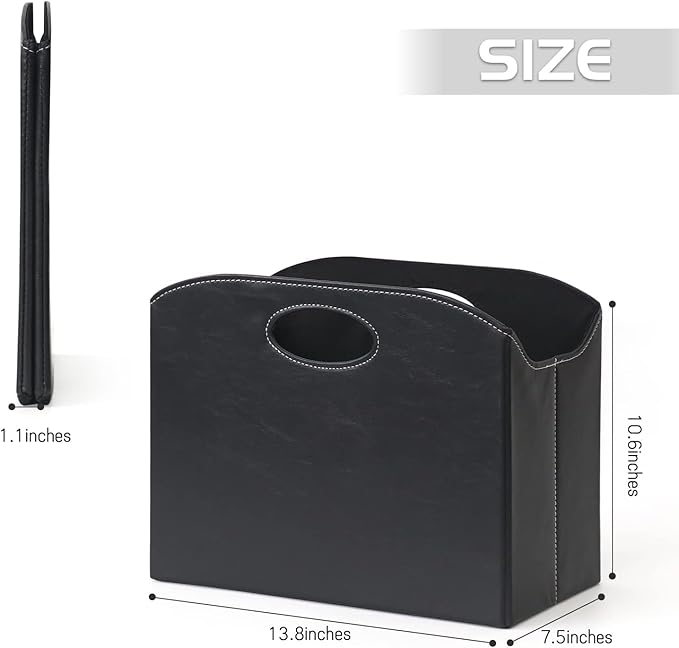 EZDeco Magazine Holder Foldable Magazine Rack Floor PU Leather File Holder Newspaper Book Storage Magazine Basket Document File Folder Organizer for Office Home (Black-2)