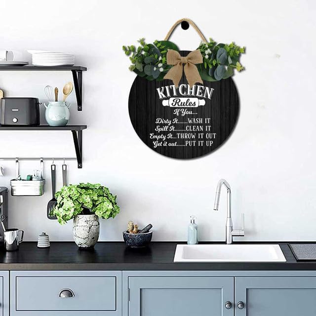 Kitchen Signs Wall Decor,Kitchen Rules Rustic Round Wooden Sign,For Home, Office, Store Or Restaurant