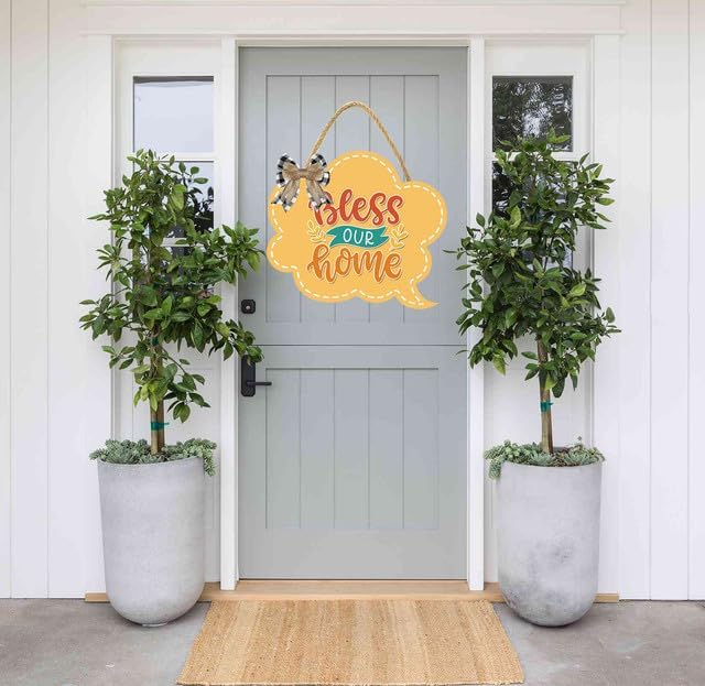 Bless This Home Sign for Front Door 12'' Bubble Shape Wood Sign Hanging Decor Outdoor sign for Farmhouse porch Wall Pediments Decorations