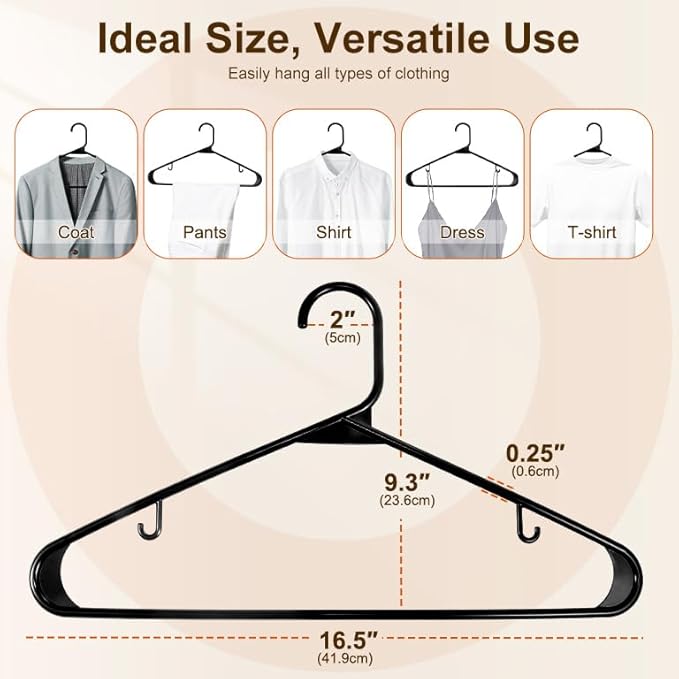 HOUSE DAY Black Plastic Hangers 60 Pack & Medium Mesh Laundry Bags 3 Pack - Space-Saving & Non-Slip Clothes Hangers with Hooks + Delicates Wash Bags Pefect for Closet Storage and Organization