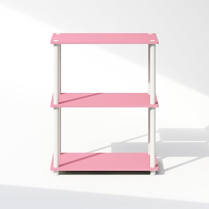 Furinno Turn-N-Tube Book Shelf, 3-Tier Bookshelf, Bookcase with Multipurpose Compact Display Rack, 11.6 x 23.6 x 29.6, for Living Room, Bedroom, Home Office, Pink/White