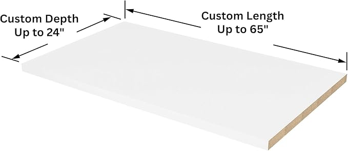 Custom Shelves, 3/4"" Thick Melamine, Cut to Size, Fully Customizable up to 65 inches Wide and up to 24 inches deep. for Cabinets, Closets, or Anywhere
