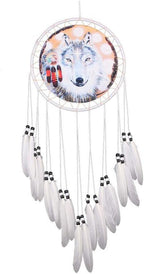 Wolf Dream Catcher, Handmade White Feather Dream Catchers Gift Wall Decoration Dreamcatchers