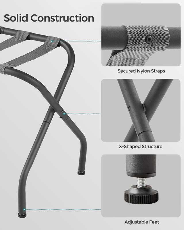 SONGMICS Luggage Rack for Guest Room, Set of 2 Suitcase Stands, Foldable Steel Frame, for Hotel, Bedroom, Holds up to 110 lb, 27.2 x 15 x 20.5 Inches, Slate Gray URLR001G02
