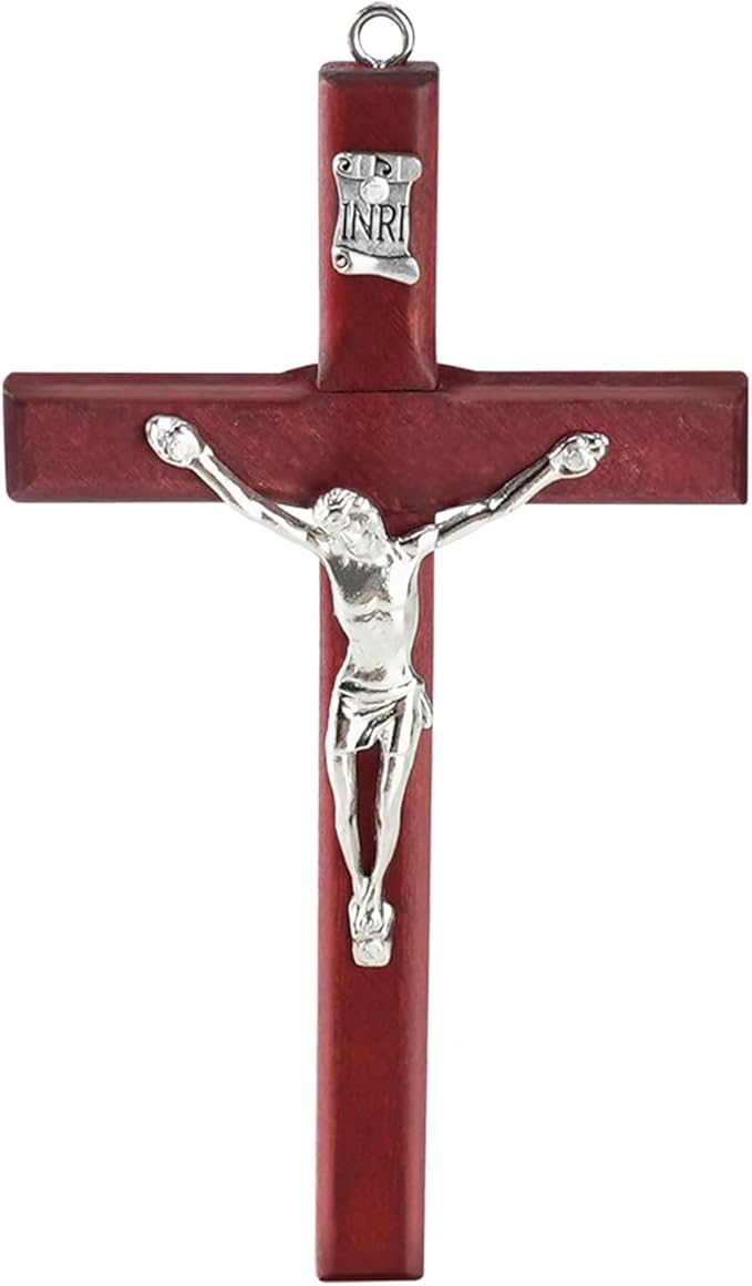 XIPENGKEJI Wooden Cross Wall Hand Held Prayer Jesus Crosses Christian Small Wooden Cross with for Decor Christian Gift 4.7 inch with Velvet Bag